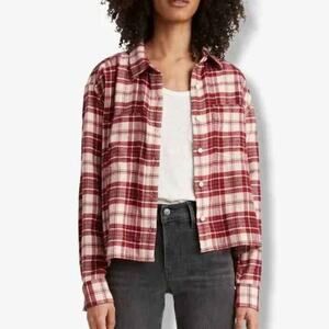 Levi's Cropped Flannel Plaid Button Down Women's Utility Shirt XS NWT Red White